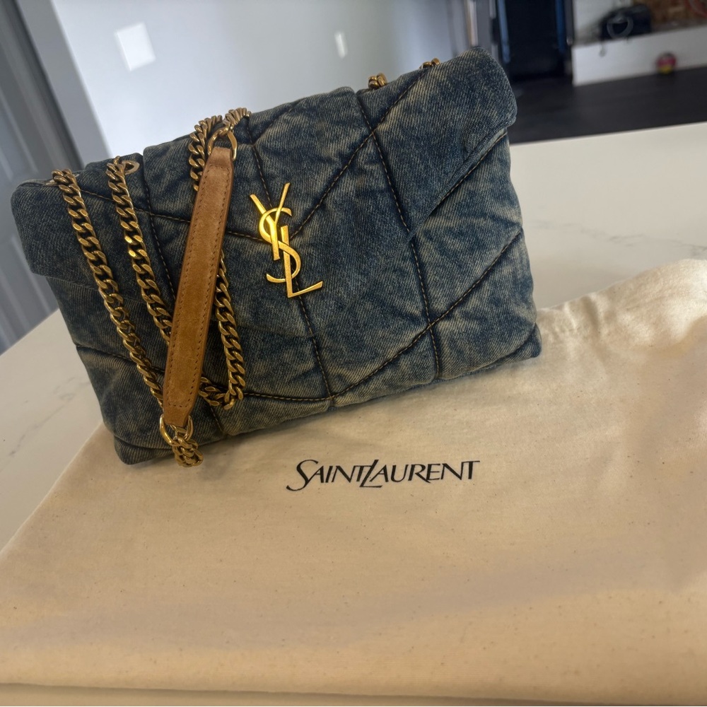 Saint Laurent Blue and Gold Quilted Shoulder Bag